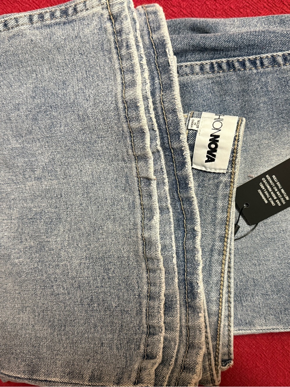 🔥NEW! Light Blue Women's Flared Jeans with Black Cross Appliqués - Picture 5 of 6
